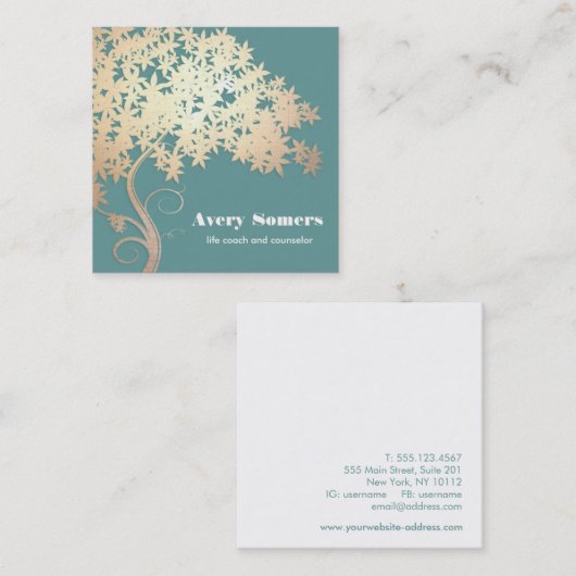 金ゴールド禅の木ホリスティックの健康と健康 スクエア名刺 (正面/裏面)