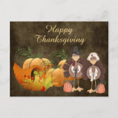 金ゴールド秋かわいい七面鳥カップル幸せな感謝祭 シーズンポストカード (正面)