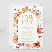 金ゴールド秋インラブフローラアーチパンプキンベビーシャワー 招待状 (正面)