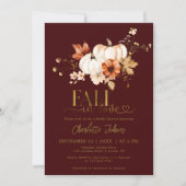 金ゴールド秋インラブブルガンディパンプキンブライダルシャワー 招待状 (正面)