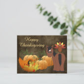 金ゴールド秋キュートブラウンホースと七面鳥の感謝祭 シーズンポストカード (スタンド正面)