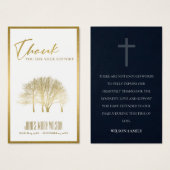 金ゴールド秋ツリー悔やみや弔慰メモリアルサンキューカード (正面&裏面)