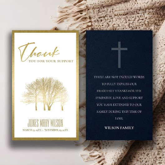 金ゴールド秋ツリー悔やみや弔慰メモリアルサンキューカード