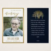 金ゴールド秋ツリー悔やみや弔慰メモリアルフォト祈りの言葉カード (正面&裏面)