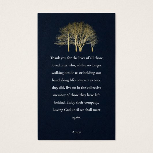 金ゴールド秋ツリー悔やみや弔慰メモリアルフォト祈りの言葉カード (裏面)