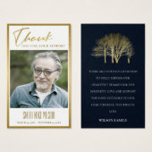 金ゴールド秋ツリー悔やみや弔慰記念写感謝してい真カード (正面&裏面)