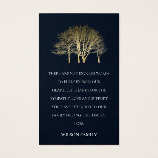 金ゴールド秋ツリー悔やみや弔慰記念写感謝してい真カード (裏面)