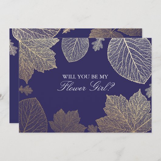 金ゴールド秋ネイビー結婚ズフラワーガール招待状 招待状 (正面/裏面)