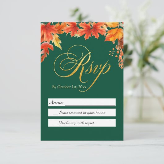 金ゴールド秋フローラメープル離れウェディングRSVP (スタンド正面)