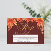 金ゴールド秋フローラメープル離れウェディングRSVP 出欠カード (スタンド正面)