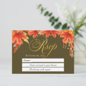 金ゴールド秋フローラメープル離れウェディングRSVP 出欠カード (スタンド正面)