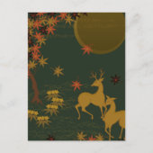 金ゴールド秋ムーン素朴フォレスト自然シカ シーズンポストカード (正面)