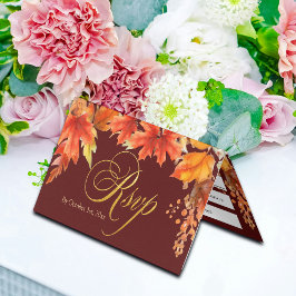 金ゴールド秋メープル離れズウェディングRSVPカード