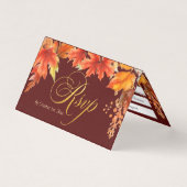 金ゴールド秋メープル離れズウェディングRSVPカード (正面)