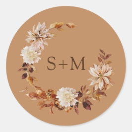 金ゴールド秋モノグラムフローラリース封筒用シール ラウンドシール