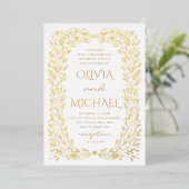 金ゴールド秋結婚植物薬。秋エレガントフローラ 箔招待状 (立ち正面)