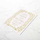 金ゴールド秋結婚植物薬。秋エレガントフローラ 箔招待状 (回転した状態)