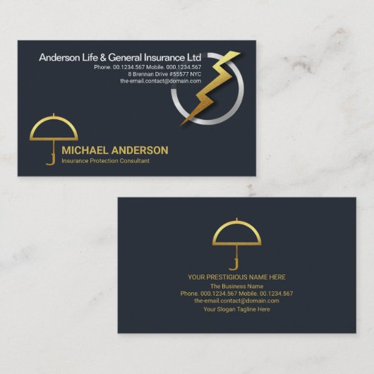 金ゴールド稲妻Silver Globe保険保護 名刺 (正面/裏面)