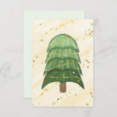 金ゴールド空白のグリーンスパークルモダンクリスマスツリー 案内状 (正面/裏面)