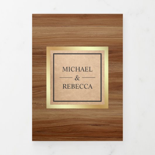 金ゴールド童話の城のプリンセスの結婚馬車 三つ折り招待状 (カバー)