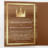 金ゴールド童話の城のプリンセスの結婚馬車 三つ折り招待状 (内部最初)