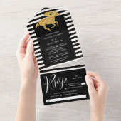 金ゴールド競走馬ストライプ白黒結婚ズ オールインワン招待状 (貼ってはがせる)