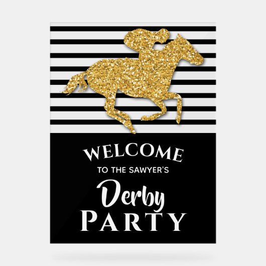 金ゴールド競走馬ブラックストライプダービーウェルカム アクリルサイン (正面)