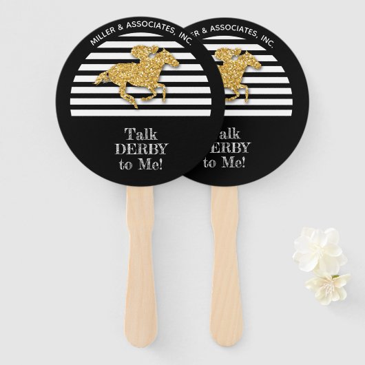 金ゴールド競走馬白黒ストライプ会社 ハンドファン (正面&裏面)