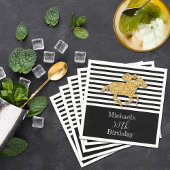 金ゴールド競走馬白黒ストライプ誕生日 スタンダードカクテルナプキン