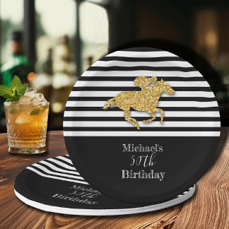金ゴールド競走馬白黒ストライプ誕生日 ペーパープレート