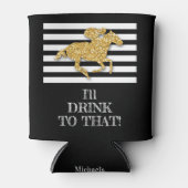 金ゴールド競走馬白黒ストライプ誕生日 缶クーラー (正面)