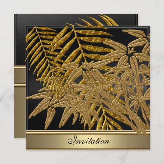 金ゴールド竹離れの誕生日パーティー 招待状 (正面/裏面)