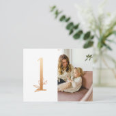金ゴールド第1誕生日写真ありがとうはがき ポストカード (スタンド正面)