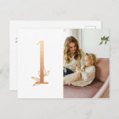 金ゴールド第1誕生日写真ありがとうはがき ポストカード (正面/裏面)