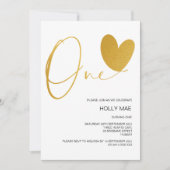 金ゴールド第1誕生日招待状ワン誕生日ハート 招待状 (正面)