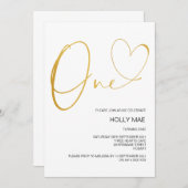 金ゴールド第1誕生日招待状第1誕生日ハート 招待状 (正面/裏面)