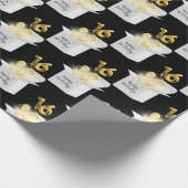 金ゴールド第16誕生日バルーンの白いボックス ラッピングペーパー (角)