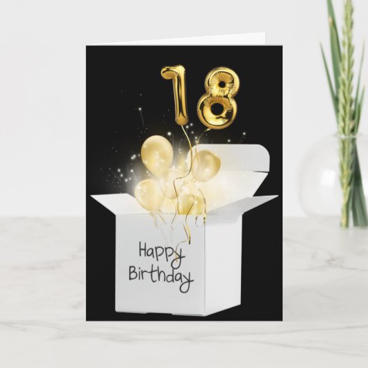 金ゴールド第18誕生日のバルーン(白いボックス) カード (正面)