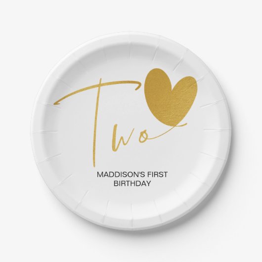 金ゴールド第2誕生日キッズパーティーデコールツー誕生日 ペーパープレート (正面)