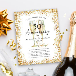金ゴールド第50回予算結婚記念日招待状