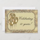 金ゴールド第50記念日の気球のパーティの招待状 招待状 (正面)