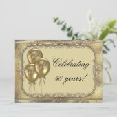 金ゴールド第50記念日の気球のパーティの招待状 招待状 (スタンド正面)