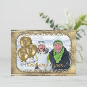 金ゴールド第50記念日の気球の写真の招待状 招待状 (スタンド正面)