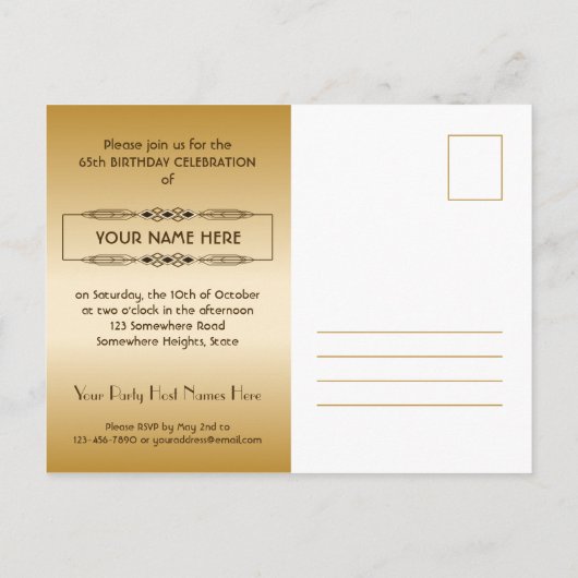 金ゴールド第65誕生日の世界最高ののカスタム写真枠 インビテーションポストカード (裏面)