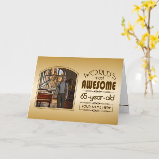 金ゴールド第65誕生日の世界最高ののカスタム写真枠 カード (黄色い花)