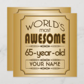 金ゴールド第65誕生祝い世界最高の素晴らしい 招待状 (正面/裏面)
