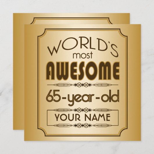 金ゴールド第65誕生祝い世界最高の素晴らしい 招待状 (正面/裏面)