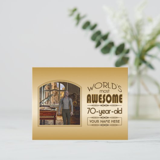 金ゴールド第70誕生日の世界最高ののカスタム写真立て インビテーションポストカード (スタンド正面)