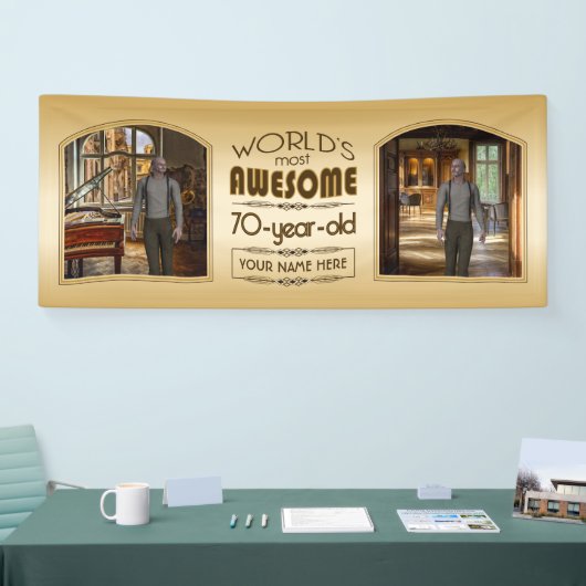 金ゴールド第70誕生日の世界最高ののカスタム写真立て 横断幕 (トレードショー)