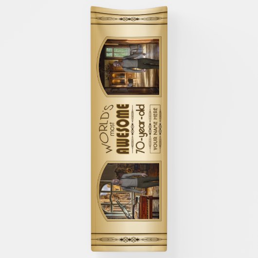 金ゴールド第70誕生日の世界最高ののカスタム写真立て 横断幕 (縦)